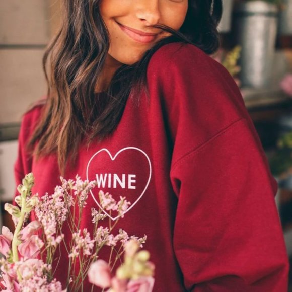 Red Maroon Wine Lover Heart oversized sweatshirt - Picture 1 of 6